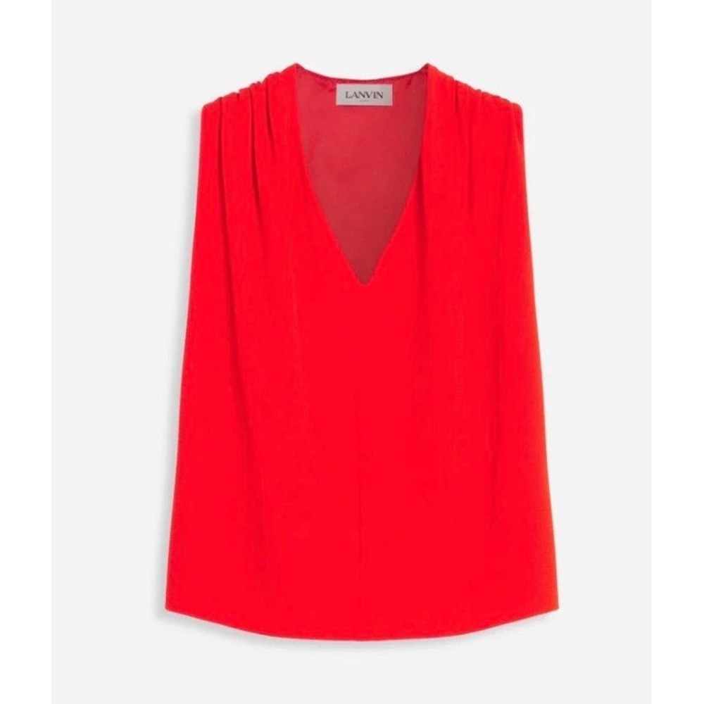 NWT Lanvin Paris Red Silk Blend V-Neck Sleeveless Blouse Top FR 42 US Large $890